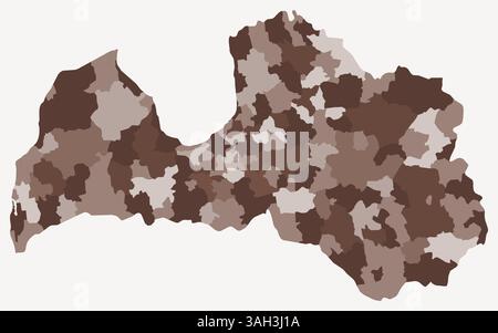 Mappa della Lettonia con regioni. Solo una semplice mappa di confine con la divisione della regione. Tavolozza dei colori marrone. Illustrazione Vettoriale
