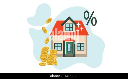 Mutuo ipotecario. Concetto immobiliare. Concetto di investimento di successo. Illustrazione in stile piatto. Illustrazione Vettoriale