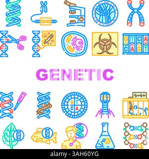 le icone del gene crispr dell'ingegneria genetica impostano il vettore Illustrazione Vettoriale