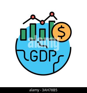 Icona della linea cromatica GDP nominale per progetti digitali e di stampa. Icone di pulizia minime per applicazioni e siti Web. Icone semplici e moderne per UI UX e branding Illustrazione Vettoriale