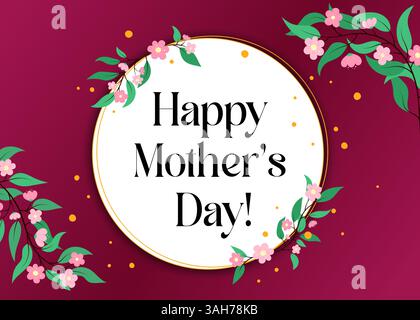 Design floreale Happy Mothers Day. Biglietto d'auguri, banner, poster, post sui social media. Elegante biglietto per la festa della mamma. Illustrazione vettoriale. Carino Illustrazione Vettoriale