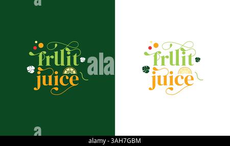 Design del logo Fresh Fruit Juice Branding modello vettoriale per bevande, stampa di alta qualità Illustrazione Vettoriale