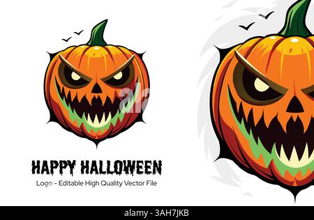 Modello di logo Happy Halloween Design di badge Spooky Halloween per feste, eventi e Branding per la stampa Illustrazione Vettoriale