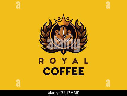Design del modello del logo aziendale Royal Coffee, illustrazione vettoriale modificabile logo del caffè con corona e ghirlande vettoriali Royal laurel download Illustrazione Vettoriale