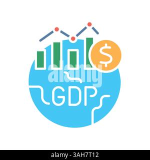 Icona piatta a colori GDP nominale per progetti digitali e di stampa. Icone di pulizia minime per applicazioni e siti Web. Icone semplici e moderne per UI UX e branding Illustrazione Vettoriale