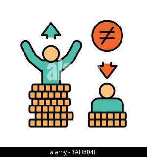 Icona della linea di colore di disuguaglianza economica per progetti digitali e di stampa. Icone di pulizia minime per applicazioni e siti Web. Icone semplici e moderne per UI UX e bran Illustrazione Vettoriale