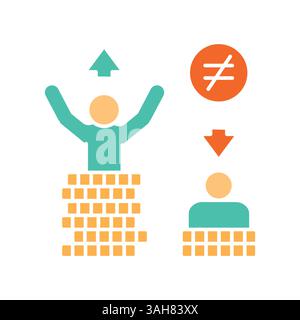 Icona piatta a colori di disuguaglianza economica per progetti digitali e di stampa. Icone di pulizia minime per applicazioni e siti Web. Icone semplici e moderne per UI UX e bran Illustrazione Vettoriale