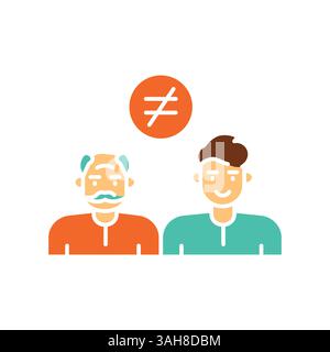 Icona piatta a colori di disuguaglianza intergenerazionale per progetti digitali e di stampa. Icone di pulizia minime per applicazioni e siti Web. Icone semplici e moderne per UI UX Illustrazione Vettoriale