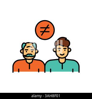 Icona della linea di colore della disuguaglianza intergenerazionale per progetti digitali e di stampa. Icone di pulizia minime per applicazioni e siti Web. Icone semplici e moderne per UI UX Illustrazione Vettoriale