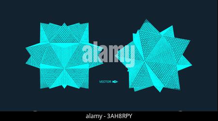 Cristallo. Oggetto con linee e punti collegati. Griglia molecolare. stile tecnologico futuristico 3d per chimica e scienza. Illustrazione vettoriale. Illustrazione Vettoriale