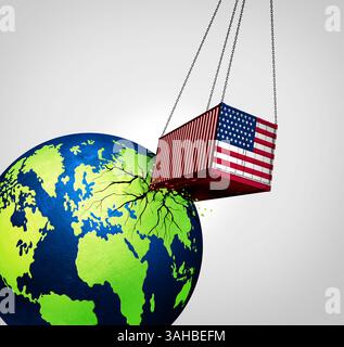 Guerra commerciale globale DEGLI STATI UNITI e USA contro Cina India Canada e unione europea come tariffe americane con container merci contrapposti in conflitto come AN Foto Stock