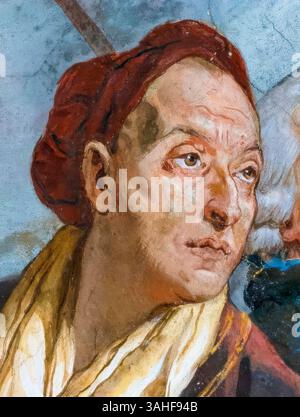 Giovanni Battista Tiepolo, Autoritratto del pittore e incisore italiano noto anche come Giambattista (o Gianbattista) Tiepolo (1696-1770), dettaglio affresco, 1750-1753 Foto Stock