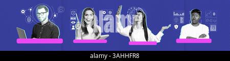 Illustrazione collage con profili digitali moderni con grafica tecnologica e composizione creativa per temi online e aziendali Foto Stock