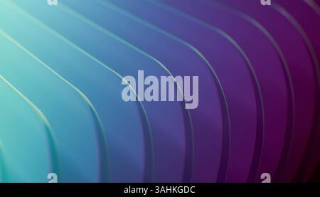 Linee di gradiente curve che si spostano dall'ottanio al viola per creare un pattern d'onda uniforme e astratto. Illustrazione del frullatore 3D. Foto Stock