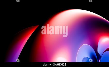 Immagine astratta con sfumature di rosso, blu e viola vivaci su una superficie liscia e curva. Illustrazione del frullatore 3D. Foto Stock
