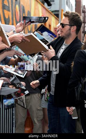 Chris Pratt registra un'apparizione al Late Show with David Letterman a New York City - 29 luglio 2014 Foto Stock