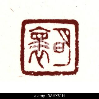 Un sigillo cinese semplificato, comunemente usato per marcare la proprietà, l'autenticità e l'identità nelle opere d'arte e nei documenti cinesi. Foto Stock