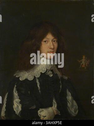 Questo olio su tela, creato tra il 1633 e il 1642, raffigura un giovane vestito di nero. Il ritratto cattura il soggetto in una posa formale e solenne, tipica del ritratto olandese del XVII secolo. Foto Stock