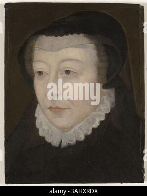Questo ritratto ad olio post-1559 di Caterina de' Medici, dipinto da Francesco Clouet, riflette la sua significativa influenza durante il Rinascimento francese. È ospitato nel Museo Condé. Foto Stock