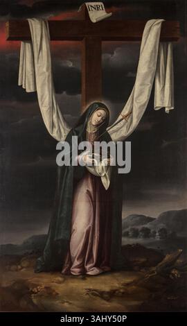 Il *Virgen de la Soledad* di Francisco de León (XVII secolo) è un dipinto devozionale ospitato nel Museo regionale di Guadalajara. Raffigura la Vergine Maria in solitudine, un tema significativo nell'arte cattolica durante questo periodo. Foto Stock