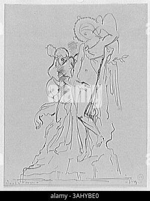 Questo studio del 1850-1895, 'Etude pour Jacob et l'Ange', di Gustave Moreau raffigura uno schizzo preparatorio per la storia biblica di Jacob che lotta con l'angelo. È ospitato nel Museo Gustave Moreau. Foto Stock