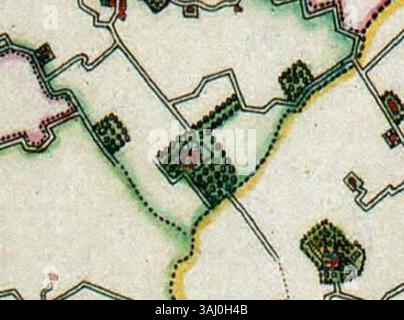 Questa mappa, creata da Nicolaes Visscher II, mostra l'isola di Walcheren in Zelanda, Paesi Bassi. Potrebbe essere stato basato su una mappa murale di Zacharias Roman, raffigurante la regione in dettaglio durante la fine del XVII secolo. La mappa fa parte della collezione Atlas Van der Hagen. Foto Stock