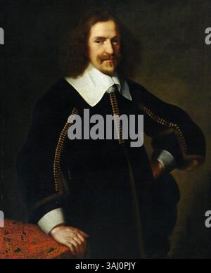 Questo ritratto della Scuola Svizzera raffigura un ignoto gentiluomo in abito nero. Dipinto intorno al 1650, fa parte della collezione del National Trust, eseguito in olio su tela. Foto Stock