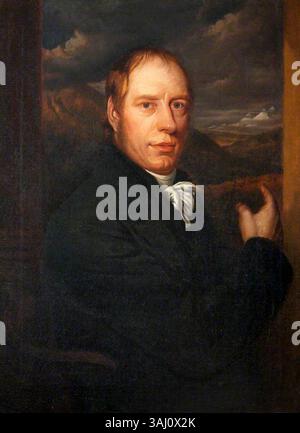 Ritratto di Richard Trevithick (1771-1833) nel suo 45° anno, dipinto da John Linnell nel 1858. L'olio su tela riflette i significativi contributi di Trevithick allo sviluppo di motori a vapore e ai primi trasporti ferroviari. Il dipinto fa parte della collezione del National Trust. Foto Stock
