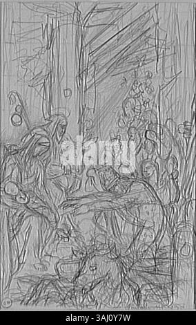 "L'Adoration des ROIs Mages" di Gustave Moreau mette in mostra una scena drammatica dei tre Re che offrono doni al neonato Gesù. Il dipinto riflette l'uso di Moreau di colori e immagini simboliche, sottolineando temi religiosi del periodo 1850-1895. Foto Stock