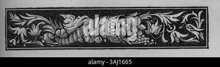 Un'illustrazione tratta da "Memorials of the Tower of London" (1866), con un disegno cornucopia come parte del confine. La cornucopia simboleggia l'abbondanza e mette in risalto lo stile artistico di epoca vittoriana nella documentazione storica. Foto Stock