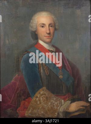 Questo ritratto raffigura Filippo i, duca di Parma, figlio di Filippo V di Spagna. Dipinto tra il 1740 e il 1750, l'immagine lo mostra in gioventù, prima di assumere il suo ruolo ducale nel 1748. Lo stile è coerente con le opere di Jean Ranc, commissionate da Filippo V. Filippo i è raffigurato indossando l'ordine del Toson d'oro ed è raffigurato in una posa formale. Foto Stock