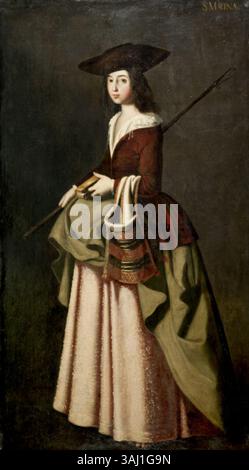 Questo dipinto del XVII secolo, attribuito alla bottega di Francisco de Zurbarán, raffigura San Marina, che mostra il santo nella sua rappresentazione iconica. Foto Stock