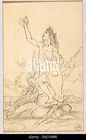 "Étude pour Orphée et Eurydice" di Gustave Moreau è uno studio preparatorio per il suo dipinto più grande "Orpheus and Eurydice". Creato tra il 1850 e il 1895, riflette l'interesse di Moreau per i temi mitologici. Foto Stock