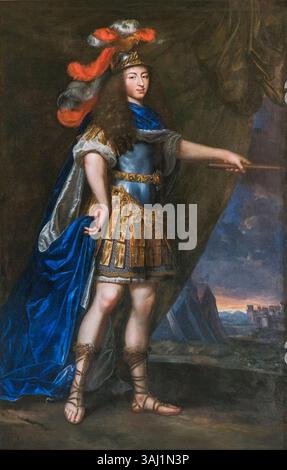 Questo ritratto del XVII secolo di Luigi XIV, attribuito a Jean Nocret, mostra il re francese in abito regale. Il dipinto è ospitato al Château de Sceaux. Foto Stock