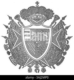 "Stemma del Granducato di Toscana" del 1842, questo emblema rappresenta il Granducato di Toscana come raffigurato in un regolamento comunale del 1842. Il simbolo araldico presenta elementi dello stemma toscano, che riflettono l'identità politica e regionale della Toscana nel XIX secolo. Foto Stock