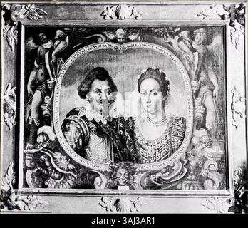 Questo ritratto del XVII secolo raffigura Gioacchino Ernesto, margravio di Brandeburgo-Ansbach, e sua moglie Sofia di Solms-Laubach. Rappresenta la nobile coppia in abbigliamento reale, riflettendo il loro status. Foto Stock