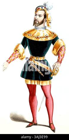 Questa litografia del 1847 di Alexandre Lacauchie mostra Gustave Roger nel ruolo di Loredan nel terzo atto di *Haydée*, catturando un momento di intensità drammatica dall'opera di Auber. Foto Stock