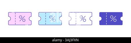 Set di icone dei buoni sconto con percentuale. Simboli di promozione del prezzo di sconto con tratto modificabile. Illustrazione vettoriale Illustrazione Vettoriale