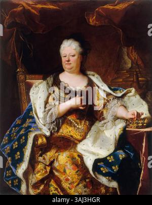Questo ritratto del 1713 di Hyacinthe Rigaud raffigura Elisabetta Carlotta, Principessa Palatina e Duchessa d'Orléans. Il dipinto ad olio cattura la sua nobile grazia e l'aspetto regale, mostrando la maestosa tecnica dell'artista. Foto Stock