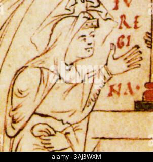 L'immagine mostra Ælfgifu, moglie di Canuto il grande, raffigurato in un'opera d'arte storica. La versione JPEG riduce le dimensioni del file mantenendo la fedeltà visiva al PNG originale. Foto Stock