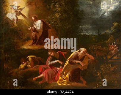 Questo dipinto religioso, dopo Giuseppe Cesari, raffigura "l'agonia nel giardino". Creato tra il 1568 e il 1640, fa parte della collezione del National Trust ed è eseguito in olio su tela. Foto Stock