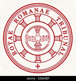 Il sigillo del Tribunale della Rota Romana rappresenta una significativa autorità giudiziaria all'interno della Chiesa Cattolica Romana, che gestisce ricorsi e questioni giuridiche all'interno del sistema giuridico Vaticano. Foto Stock