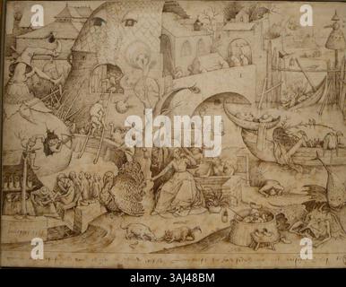 Invidia, creata da Pieter Bruegel il Vecchio nel 1557, raffigura il tema dell'invidia, uno dei sette peccati mortali. L'opera d'arte ritrae invidia attraverso i suoi caratteri espressivi e i dettagli intricati. Foto Stock