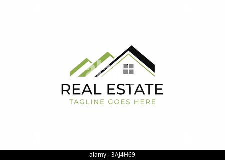 Elegante logo immobiliare con elementi architettonici moderni e design residenziale del tetto Illustrazione Vettoriale