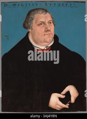 Questo ritratto del 1546, attribuito alla bottega di Lucas Cranach il Vecchio, raffigura Martin Lutero, una figura chiave nella riforma protestante, nei suoi ultimi anni. Foto Stock