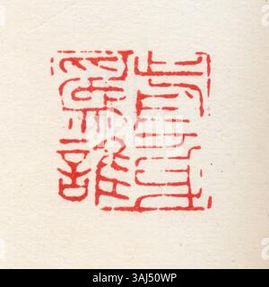 Un sigillo cinese semplificato comunemente usato nella cultura dell'Asia orientale per la marcatura ufficiale di documenti e opere d'arte. Foto Stock