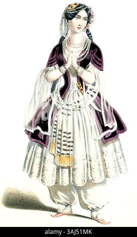 Questa litografia di Alexandre Lacauchie del 1847 raffigura Mlle Lavoye nel terzo atto dell'opera *Haydée* di Auber, catturando l'energia drammatica del ruolo del personaggio nell'opera. Foto Stock