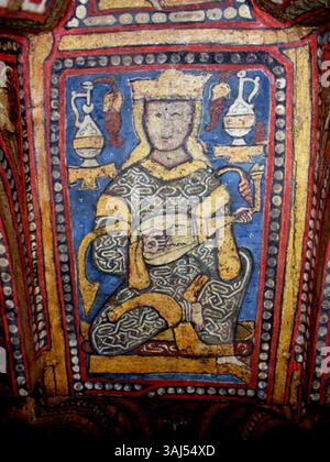Un liutista è ritratto nella Cappella Palatina di Palermo, in Sicilia, circa 1140 d.C. il dipinto mette in evidenza le tradizioni musicali medievali e l'importanza culturale della musica durante questo periodo. Foto Stock