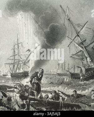 Battaglia di Navarino. 20 ottobre 1827. Guerra d'indipendenza greca (1821-32). Costa del Peloponneso. Belligeranti: Forze alleate contro l'Impero Ottomano. Engra Foto Stock