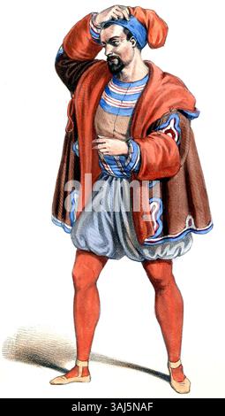 Questa litografia del 1847 di Alexandre Lacauchie raffigura Achille Riquier nel ruolo di Dominico dall'opera di Auber *Haydée*, che mostra il carattere drammatico in un momento significativo dell'opera. Foto Stock